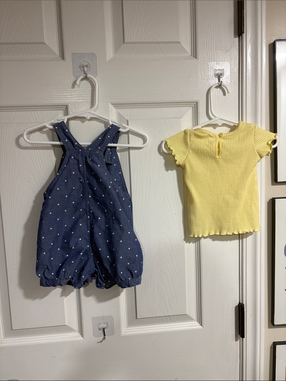 Carter's Navy Polka Dot Overalls with Yellow Ribbed Tee - Picture 6 of 6